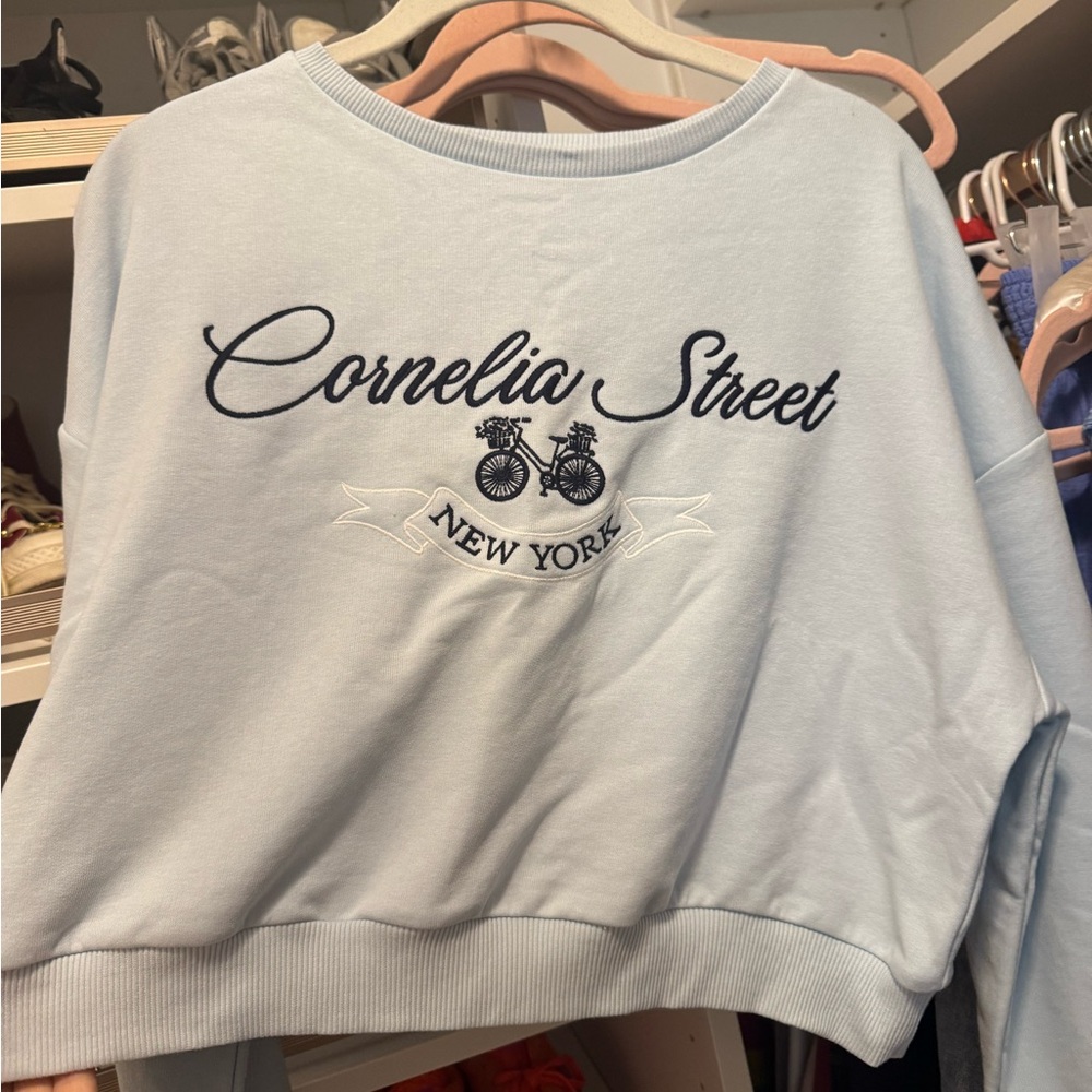 Francesca's Collections Light Blue Cropped Sweatshirt - New With Tag!